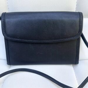 Coach Swing Wallet Purse Black Leather Small Trifold Crossbody Strap #4843